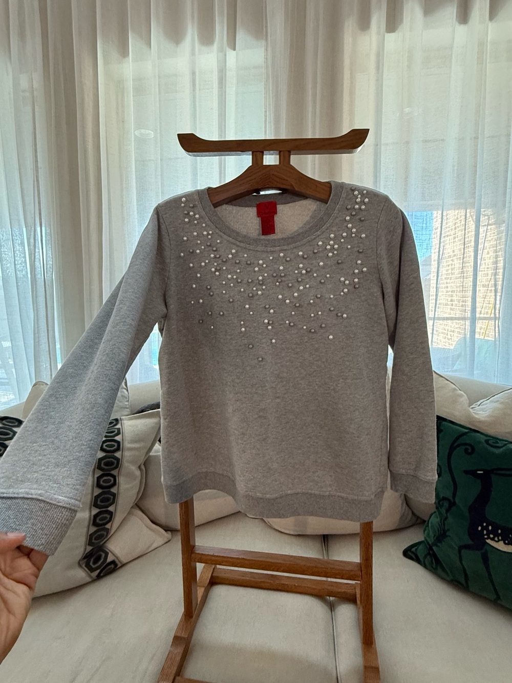 Christina Gray Pearl-Appliqué Pullover Sweatshirt
